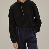 Waffle Zip-Up Polo Neck Pullover Hoodie