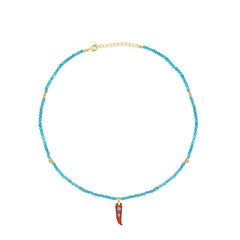 COLORFUL CHILI PEARL BEAD NECKLACE RETRO CHIC_CWMM6955