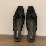 MESH BOW KNIT MULES FLAT BALLET SLIP ON SHOES_CWSHF0114