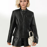 SLIM FIT WASHED PU JACKET STYLISH FALL WORKWEAR_CWMM9013