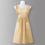 Cotton Striped Grid Kitchen Apron With Pocket_Cwmm10095