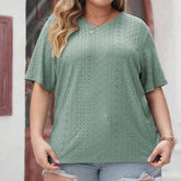 Solid Color V Neck Hollow Out Pullover Top_Cwtsts0360