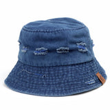 LETTER DENIM HOLE COLORBLOCK BUCKET HAT_CWAH1551