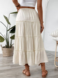 Solid Color High Waist A-Line Flared Maxi Skirt