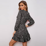 V-Neck Bubble Long Sleeve Skirt Dress