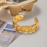 18K GOLD HAMMERED OPEN CUFF IN STAINLESS STEEL_CWAJE4784