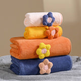 CORAL FLEECE FLOWER SQUARE TOWEL BATH TOWEL SET_CWMM2325