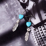 Vintage Heart Pendant Feather Earrings