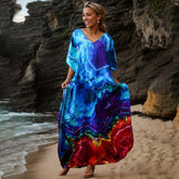 RAYON TIE DYE BEACH KIMONO COVER UP ROBE_CWMM6154