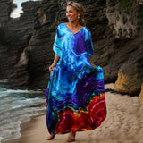 RAYON TIE DYE BEACH KIMONO COVER UP ROBE_CWMM6154