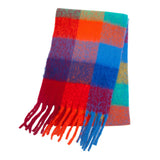 RAINBOW PLAID FUZZY SCARF THICK WINTER SHAWL WRAP_CWASC1051