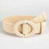 POPULAR ELASTIC ROUND BUCKLE STRAW BELT_CWABE0441