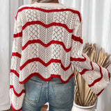 Wavy Flared Long-Sleeved Hollowed-Out Sweater