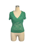 Solid-Color Lace V-Neck Short Sleeve Lace T-Shirt
