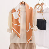 Cwasc2410_Vintage Large Flower Silk Scarf Elegant Silk Scarf