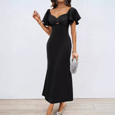 Solid Color Peach Collar Slim-Fit Dress