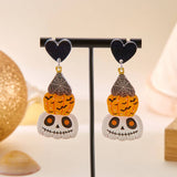 HALLOWEEN FUNNY PUMPKIN BAT LEAF EARRINGS_CWAJE2421