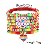 RAINBOW MULTI LAYERED CLAY LETTER BRACELET SET_CWMM3545