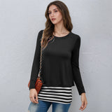 Two Fake Round-Neck Striped Patchwork T-Shirts