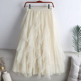 Tulle Skirt Mid-Length High Waist Pleated Skirt_Cwbls0397