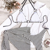 BLACK WHITE STRIPED BIKINI SET SEXY SWIMSUIT_CWMW0696