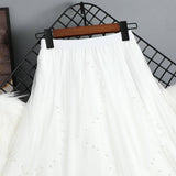 BEADED MESH PLEATED SKIRT A LINE TULLE SKIRT_CWBLS0398