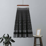 Vintage Leopard Print Contrast Knit Skirt