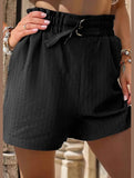BLACK CRINKLE HIGH WAISTED STRAIGHT LEG SHORTS_CWBSP0186