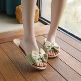 KOREAN LINEN BOW SLIPPERS SOFT SOLE NON SLIP_CWSHF0184