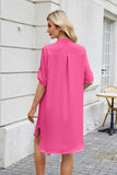 Solid Color Mid-Sleeve Button-Down Shirt Dress