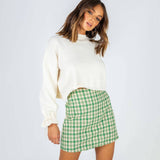 RETRO CHECKERED A LINE SHORT WOOLEN SKIRT_CWBSS0393
