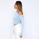 Solid-Color Off-The-Shoulder Pleated Top T-Shirt