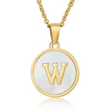 CIRCULAR SHELL ENGLISH LETTER PENDANT NECKLACE_CWAJE0675