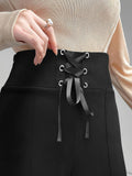 Waist Strap Adjustable Slit Micro Flare Pants