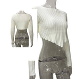 Solid-Color Long-Sleeved Knitted Short Crop Top