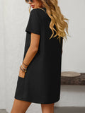 Square-Neck Short-Sleeved Casual Pockets Dress