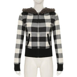Vintage Black And White Checkered Zipper Jacket