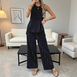 Striped Tank Top Wide Leg Pants Loose Suit