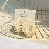 HANDMADE PEARL FLOWER C SHAPED EARRINGS_CWMM6275