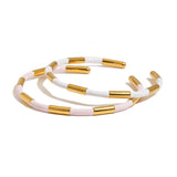 CLASSIC 18K GOLD BAMBOO PINK ENAMEL OPEN BANGLE_CWAJE4742
