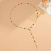 SMALL FRESH COLORFUL Y SHAPED DAISY CHAIN NECKLACE_CWMM3127