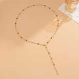 SMALL FRESH COLORFUL Y SHAPED DAISY CHAIN NECKLACE_CWMM3127