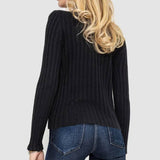 Wide-Striped Solid-Color Long-Sleeved Top