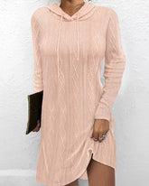 Solid Color Long-Sleeved Hooded Jumper Knit Dress
