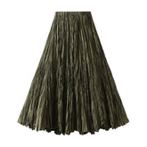 LOOSE PLEATED A LINE FLARED CASUAL MIDI SKIRT_CWBMS0399