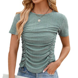 BREATHABLE SOLID COLOR PLEATED SLIM FIT T-SHIRT_CWTSTS0386