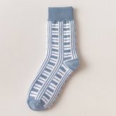 Women Blue Striped Plaid Socks_Cwms0667