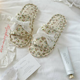 LACE BOW SMALL FLORAL THICK SOLED HOME SLIPPERS_CWMM2983