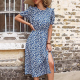 Split-Split Floral Blue Dress