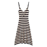 Striped Pullover V-Neck Knitted Halter Dress